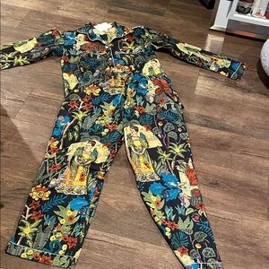 Vibrant Black Floral PJS with Colorful Tropical Freida Print